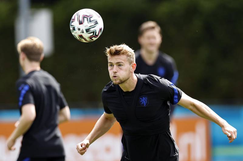 Matthijs de Ligt during a training session in Zeist ahead of the Euro 2020 match against North Macedonia. EPA