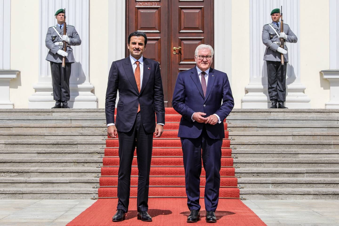 Qatar's Emir Sheikh Tamim Al Thani meets German President Frank-Walter Steinmeier in Berlin. EPA 