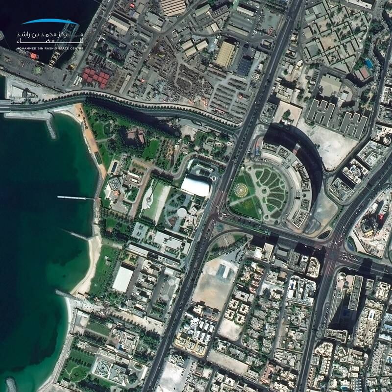 Dubai Media Office released photos of several landmarks in the city taken by KhalifaSat.