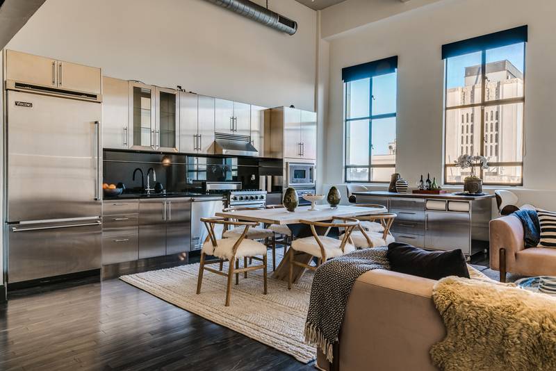 The kitchen and lounge area. Photo: Douglas Elliman Realty