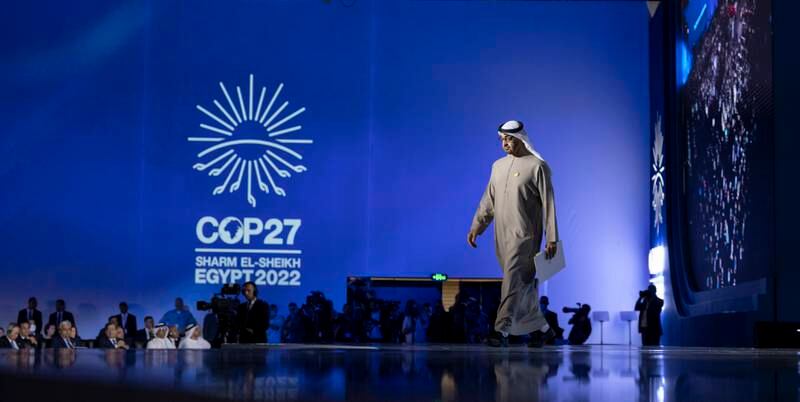 President Sheikh Mohamed attends the Cop27 climate conference at the Sharm El Sheikh International Convention Centre in Egypt. Hamad Al Kaabi / UAE Presidential Court