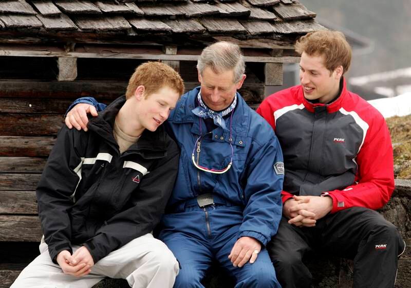 Charles with his sons William and Harry on a ski break at Klosters in Switzerland in 2005. 
