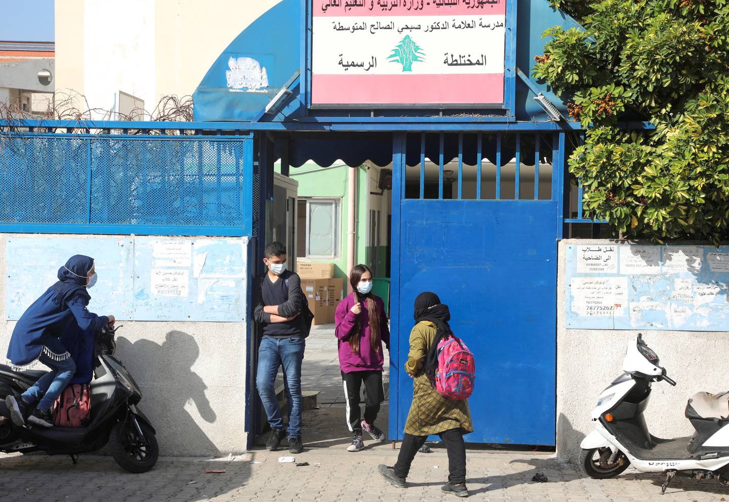 Pupils at the entrance of a public school in Beirut. Reuters