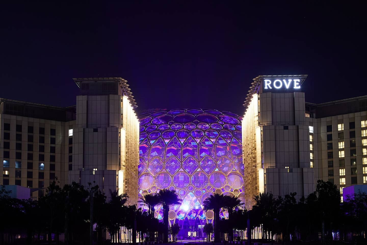 A view of Rove Export 2020 Dubai next to Terra - The Sustainability Pavilion at Expo 2020 Dubai. Photo: Suneesh Sudhakaran / Expo 2020 Dubai