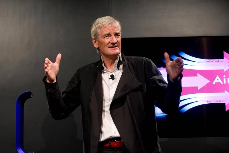 FILE - In this Wednesday, Sept. 14, 2011 file photo, Inventor James Dyson launches the Dyson DC41 Ball vacuum and the Dyson Hot heater fan on in New York. Dyson, the British company best known for groundbreaking vacuum cleaners, is scrapping its electric car project because it doesnâ€™t make business sense. Billionaire founder James Dyson said in an email to employees on Thursday, Oct. 10, 2019 that it was shut down because the company â€œsimply can no longer see a way to make it commercially viable.â€ (AP Photo/Rob Bennett, file)