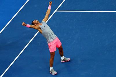 Rafael Nadal celebrates after winning his fourth round match against Diego Schwartzman. Sam Mooy / EPA
