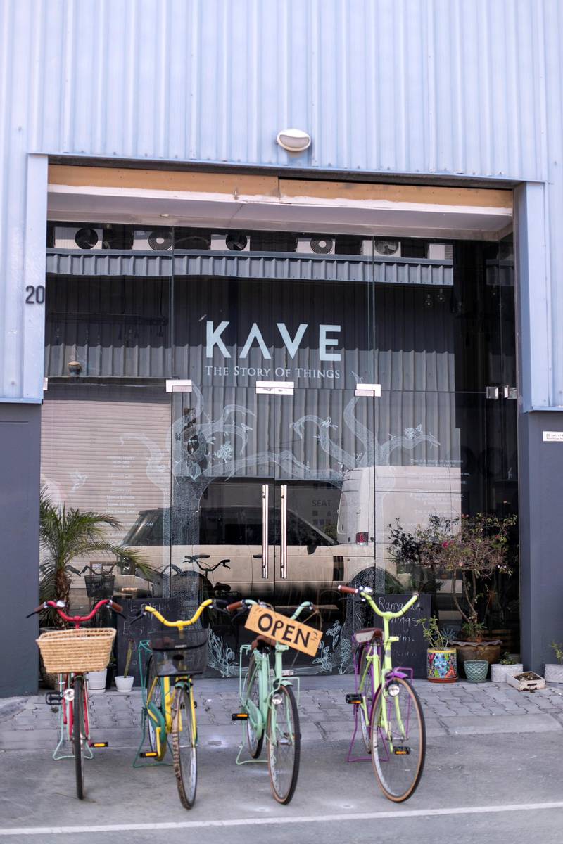DUBAI, UNITED ARAB EMIRATES - May 30 2019.KAVE, The Story of Things, is an upcycling cafe concept in Al Serkal avenue.The space offers different workshops that take place weekly, including guitar making, embroidery lessons, meditation sessions, bottle cutting workshops and chaircycling rides.(Photo by Reem Mohammed/The National)Reporter: Section: WK