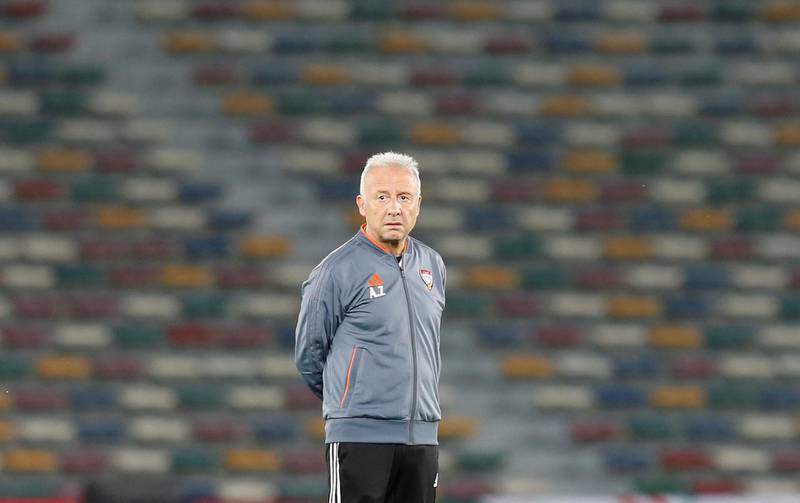 epa07261868 Alberto Zaccheroni, head coach of UAE, leads a training session at Zayed Sports City stadium in Abu Dhabi, United Arab Emirates, 04 January 2019. UAE will play against Bahrain on 05 January 2019 in a 2019 AFC Asian Cup preliminary round match.  EPA/ALI HAIDER