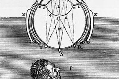 Sight unseen: Detail from a drawing of the eye by Descartes from his <i>Dioptrics</i>, published in 1637.