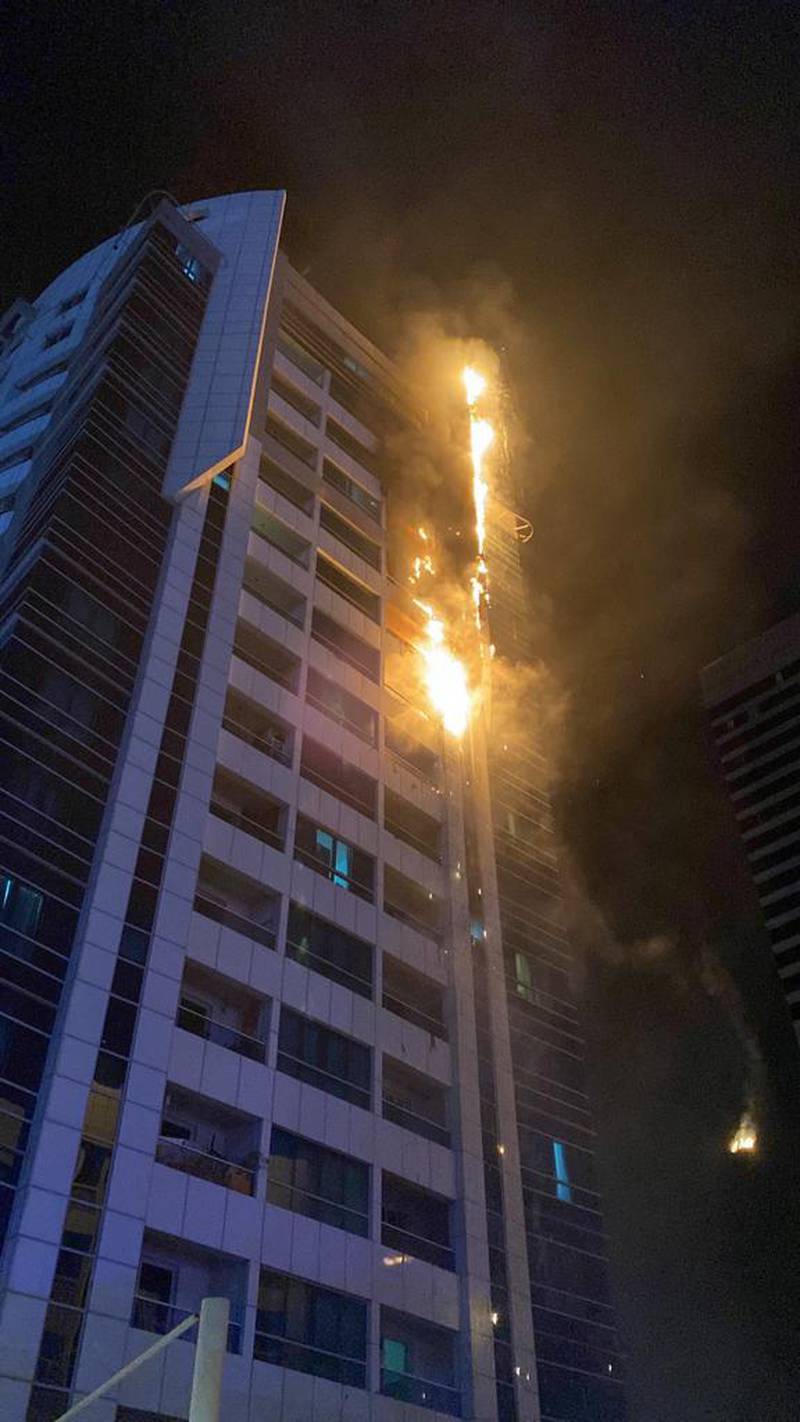 Marina Tower fire. Photo: Dubai Civil Defence