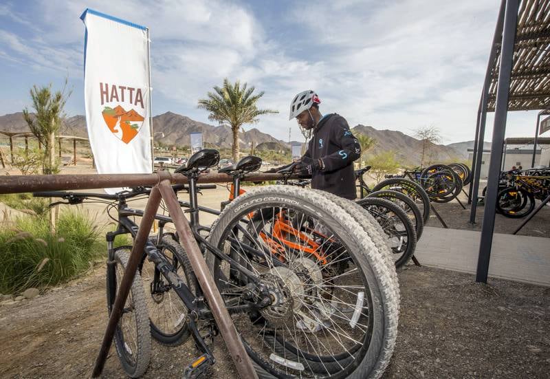 Hatta, United Arab Emirates -Mountain bike tracking one of the attraction  at Hatta Wadi Hub where the newly opened dropin slide is also the latest attraction.  Leslie Pableo for The National