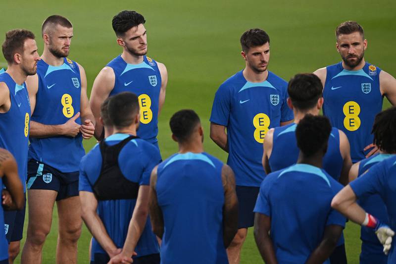 England's players including Harry Kane, Eric Dier, Declan Rice, Mason Mount and Luke Shaw.