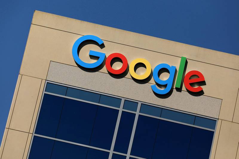 FILE PHOTO: The Google logo is pictured atop an office building in Irvine, California, U.S., August 7, 2017. To match Analysis INTERNET-POLITICS/ REUTERS/Mike Blake/File Photo