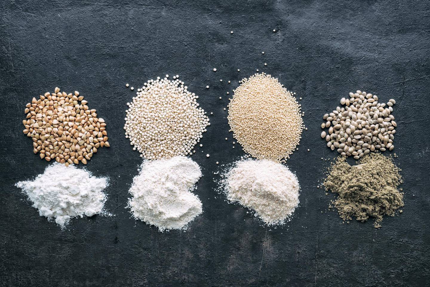 Pseudocereals and flour, Buckwheat, Quinoa,Amaranth, Hemp