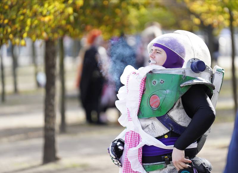 A cosplayer dressed as Buzz Lightyear. PA