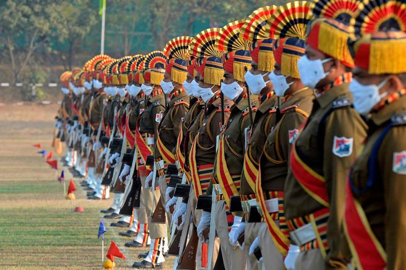 Railway Protection Force (RPF) personnel take part in the Republic Day Parade in Secunderabad, the twin city of Hyderabad. AFP