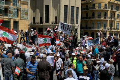 Retired army officers and soldiers protest in front of the Lebanese Finance Ministry in Bchara Al-Khoury Street in Beirut, Lebanon. EPA