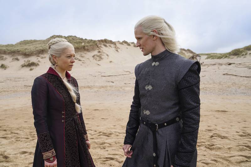 House of the Dragon, the prequel to Game of Thrones, is nominated for Best Television Series (Drama) and Emma D'Arcy, left, is up for Best Actress in a TV Series (Drama). Photo: HBO via AP
