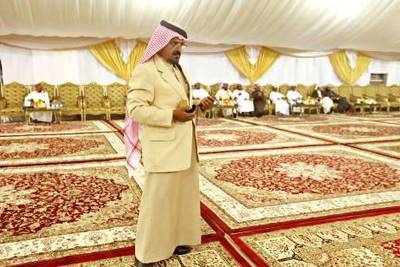 Saudi millionaire Nasser bin Mersan Alhajri at his majlis at the Al Dhafra Festival. Jeff Topping / The National