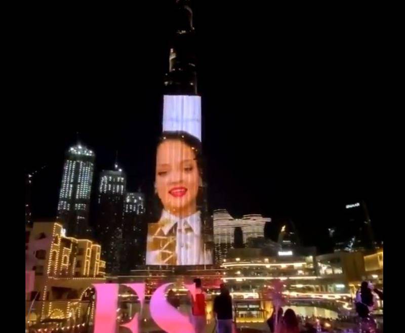 Rihanna's face is projected on to the side of the Burj Khalifa to celebrate the launch of Fenty Skin in the GCC early this year.