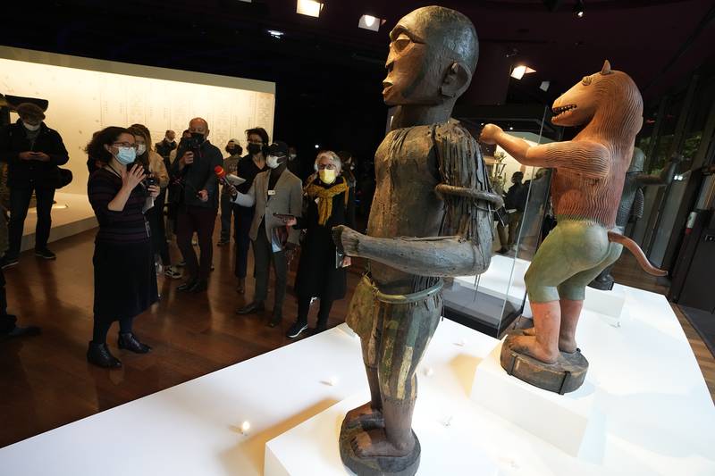 The Quai Branly Museum in Paris is exhibiting over a dozen colonial-era treasures taken from Benin, the last time they will be shown in France before being returned to the African nation. AP