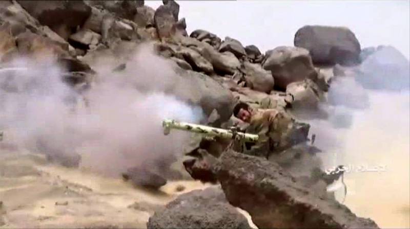 A Houthi fighter fires an anti-tank missile in an August offensive near the south-west Saudi region of Najran along the Yemeni border. AFP