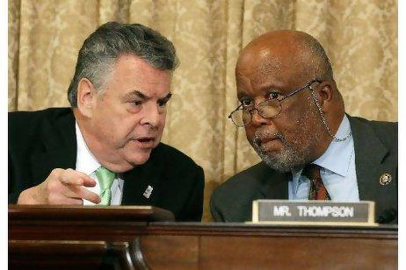 Committee chairman Peter King (left) and Representative Bennie Thompson confer during a House homeland security committee hearing in Washington. Mark Wilson / Getty Images / AFP