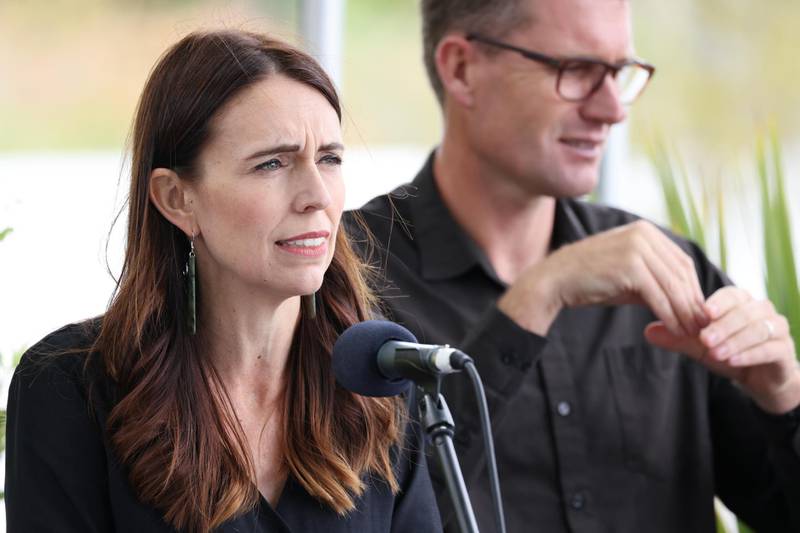 New Zealand Prime Minister Jacinda Ardern speaks during the national memorial service. Getty Images