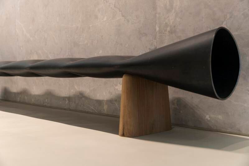 Jakob Jorgensen’s ‘Faba’ steel and wood bench. Antonie Robertson / The National