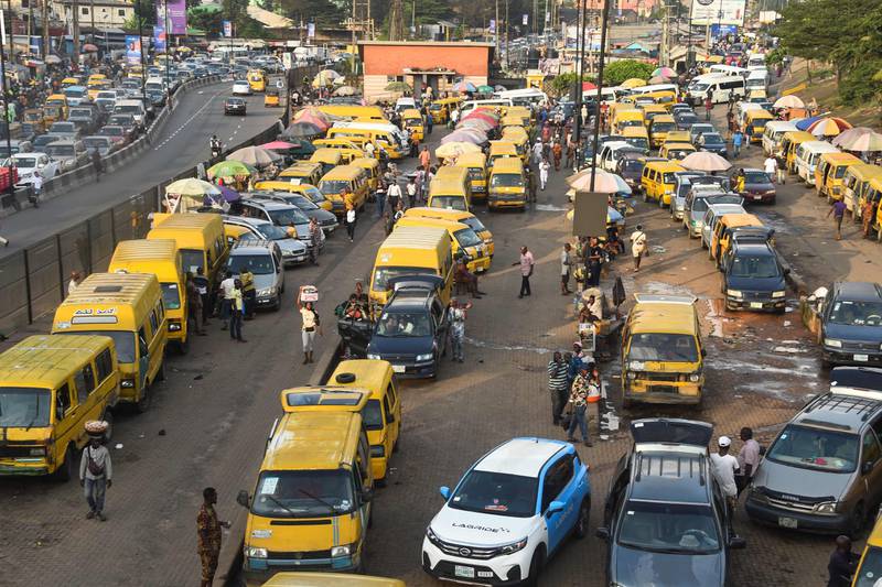 Traffic chaos at Ojodu-Berger bus station in Lagos, Nigeria's commercial capital, which has a population of about 15 million. AFP