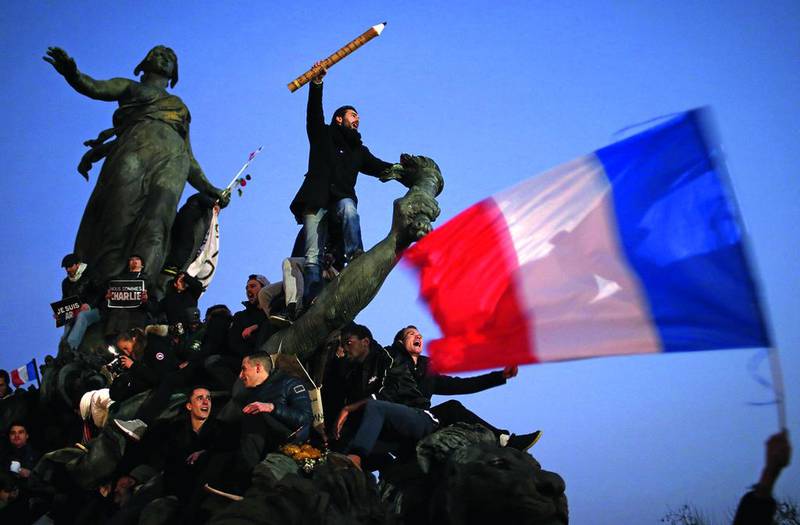 File photo: Free-speech advocates in Paris after the January attacks on Charlie Hebdo. Stephane Mahe / Reuters