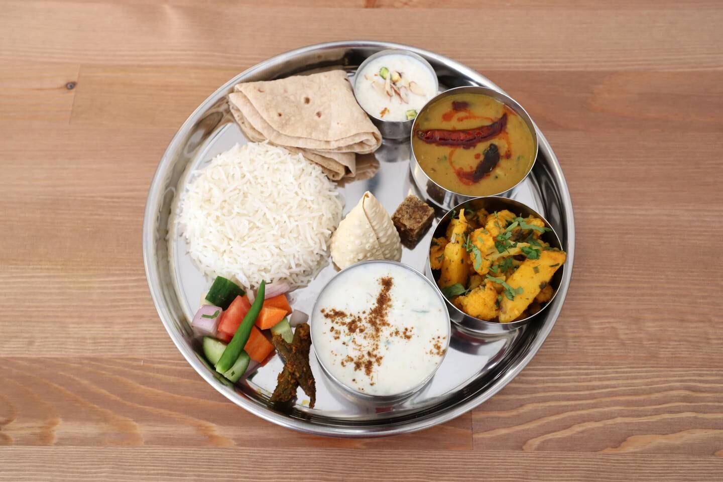 A vegetarian thali from Nalini's Kitchen in Jumeirah Village Circle. Chris Whiteoak / The National