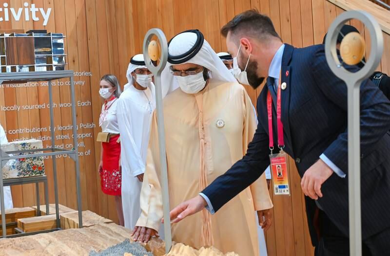 Sheikh Mohammed also visited the Poland pavilion.