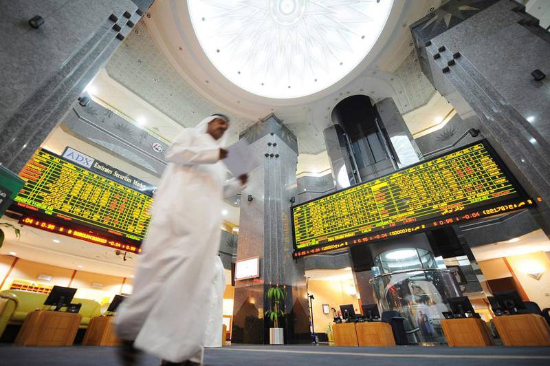 The ADX Abu Dhabi Securities Exchange. Regional stocks may be hurt by a slide in crude overnight. Ben Job / Reuters