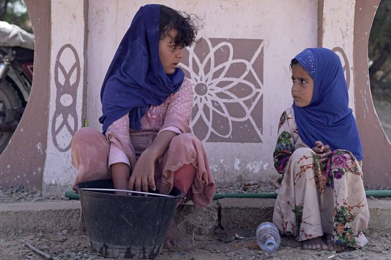 Girls at Al Sumya camp for internally displaced persons, east of Marib city in Yemen. AFP