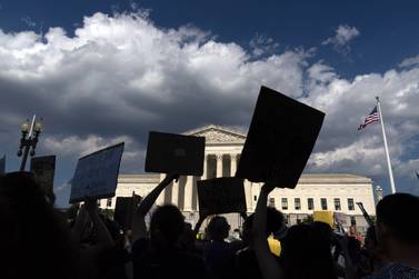 FILE - Abortion-rights activists protest outside the Supreme Court in Washington, Saturday, June 25, 2022.  An Associated Press-NORC Center poll found that most U. S.  adults favor allowing abortion at least in the early weeks of pregnancy.  (AP Photo / Jose Luis Magana, File)
