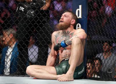 Conor McGregor reacts after losing to Khabib Nurmagomedov. AP Photo