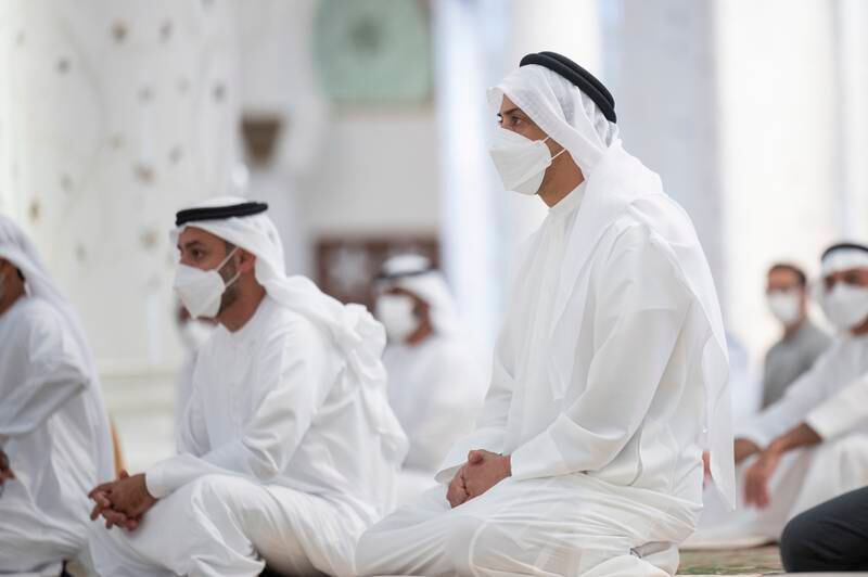 President Sheikh Mohamed attends Friday prayers alongside other worshippers.