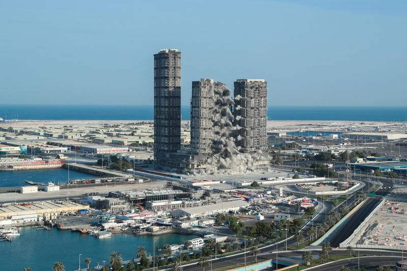 Abu Dhabi, United Arab Emirates, November 27, 2020.  Mina Zayed Plaza demolition Friday morning, Abu Dhabi.Victor Besa/The NationalSection:  National News