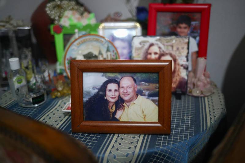 A photograph of the missing silo employee Ghassan Hasrouty pictured with his wife Ibtissam in the family home. Reuters