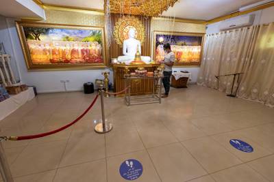 Dubai, United Arab Emirates - Reporter: N/A. News. Mahamevnawa Buddhist Temple in Dubai with their Covid-19 prevention measures. Tuesday, June 30th, 2020. Dubai. Chris Whiteoak / The National