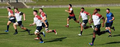 TOKYO, JAPAN - OCTOBER 30:  The England forwards sprint during the England training session held at the Fuchu Assahi Football Park on October 30, 2019 in Tokyo, Japan. (Photo by David Rogers/Getty Images)