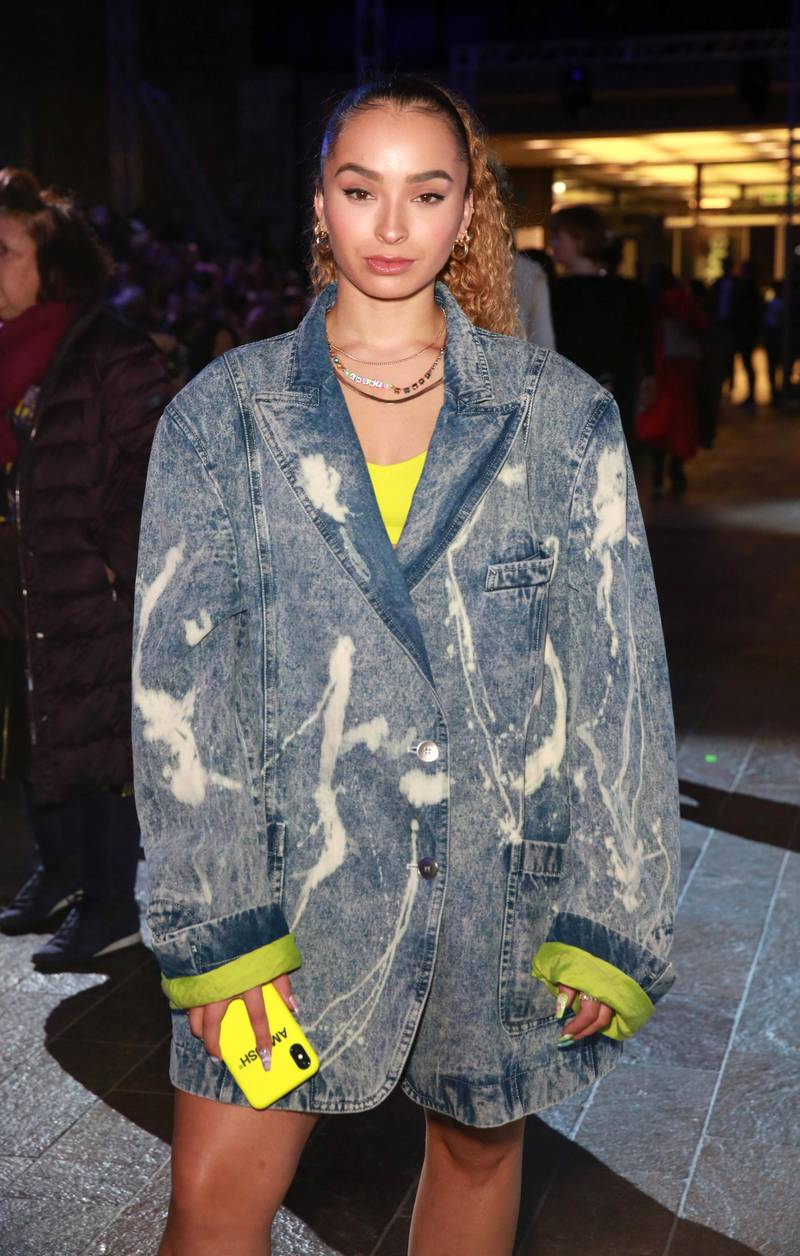EDITORIAL USE ONLY Ella Eyre attends the Central Saint Martin's MA show at London Fashion Week as a digitally generated version of model Adwoa Aboah is unveiled, showcasing Three's 5G technology.