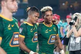 Dewald Human of South Africa (center) at the South Africa vs Argentina World Series Men’s Finals at Dubai Sevens.  Ruel Pableo for The National