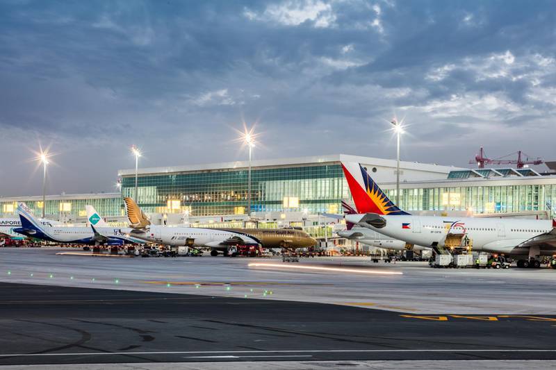 Aircraft parked at Dubai International Airport. DXB