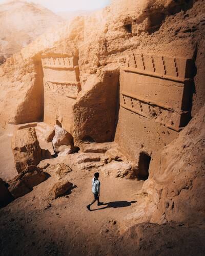 Nabataean Necropolis of Magha’ir Shu‘aib in Neom. The site features around 30 Nabatean monumental tombs 