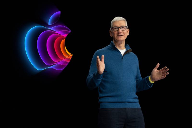 Apple chief executive Tim Cook announces a new line-up of products during a special event at Apple Park in Cupertino, California, on Tuesday. AFP