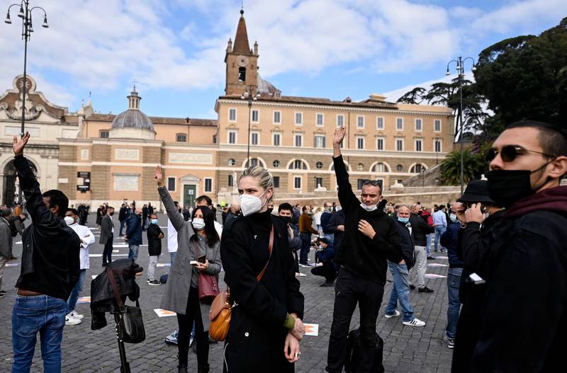 Owners of restaurants gather to protest in 'Piazza del Popolo', Rome, Italy. EPA