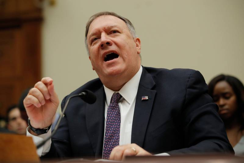 Secretary of State Mike Pompeo testifies during a House Foreign Affairs Committee hearing on Capitol Hill in Washington, Friday, Feb. 28, 2020. (AP Photo/Carolyn Kaster)