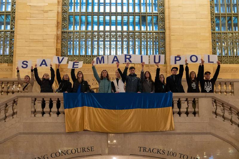 People gather at Grand Central Station for a rally in New York City last month. AFP